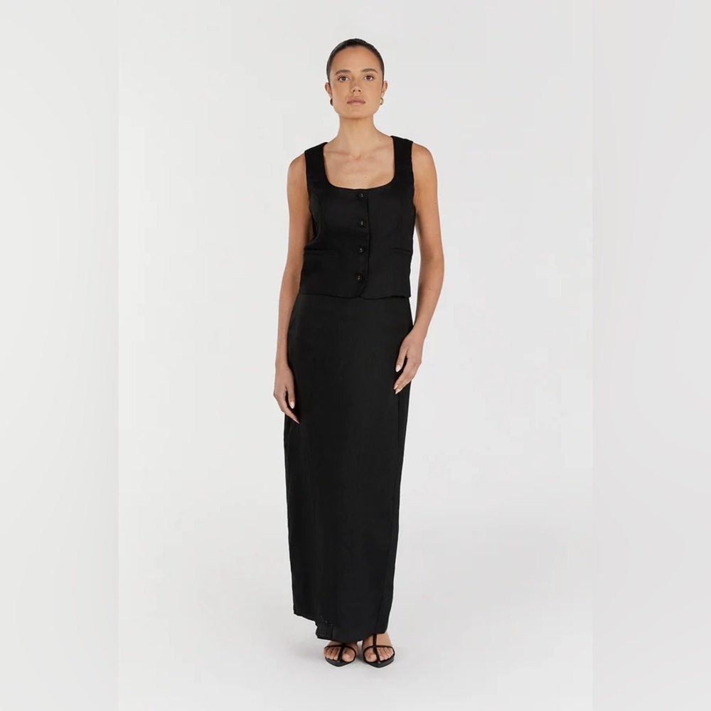 DISSH Robert’s Black Linen Pencil Maxi Skirt | US 2